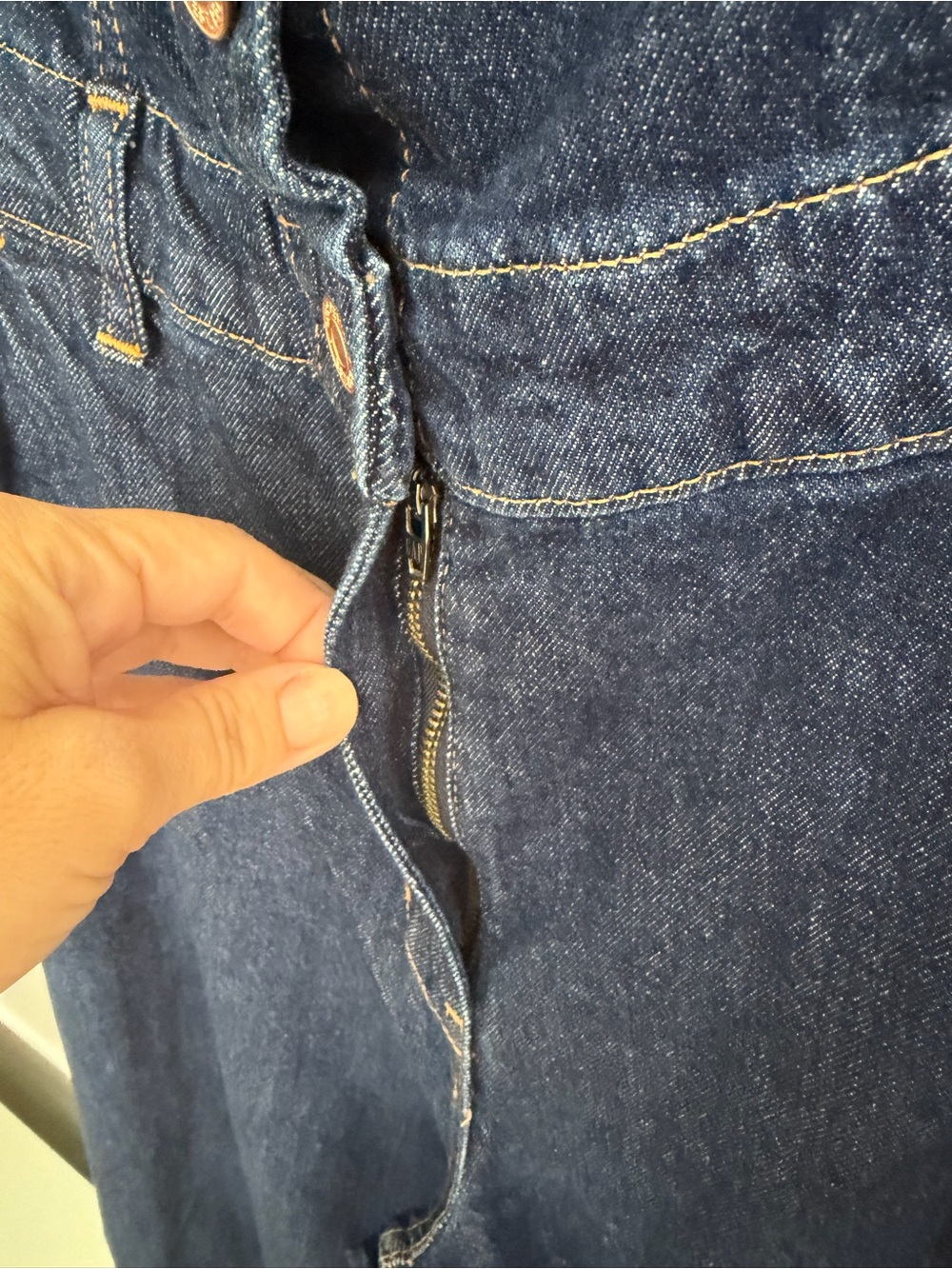 GAP Dark Blue Strapless Denim Button-Front Jumpsuit - Picture 6 of 11
